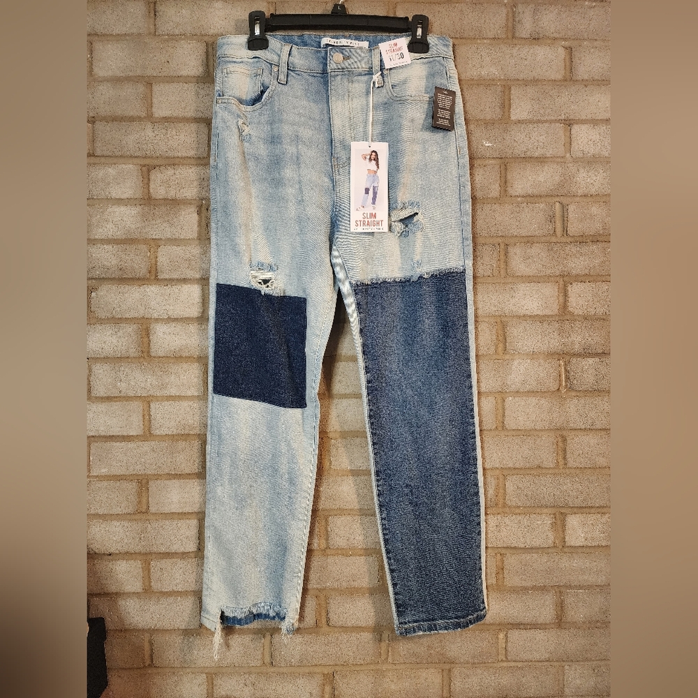 New Celebrity Pink Slim Straight Patchwork Jeans